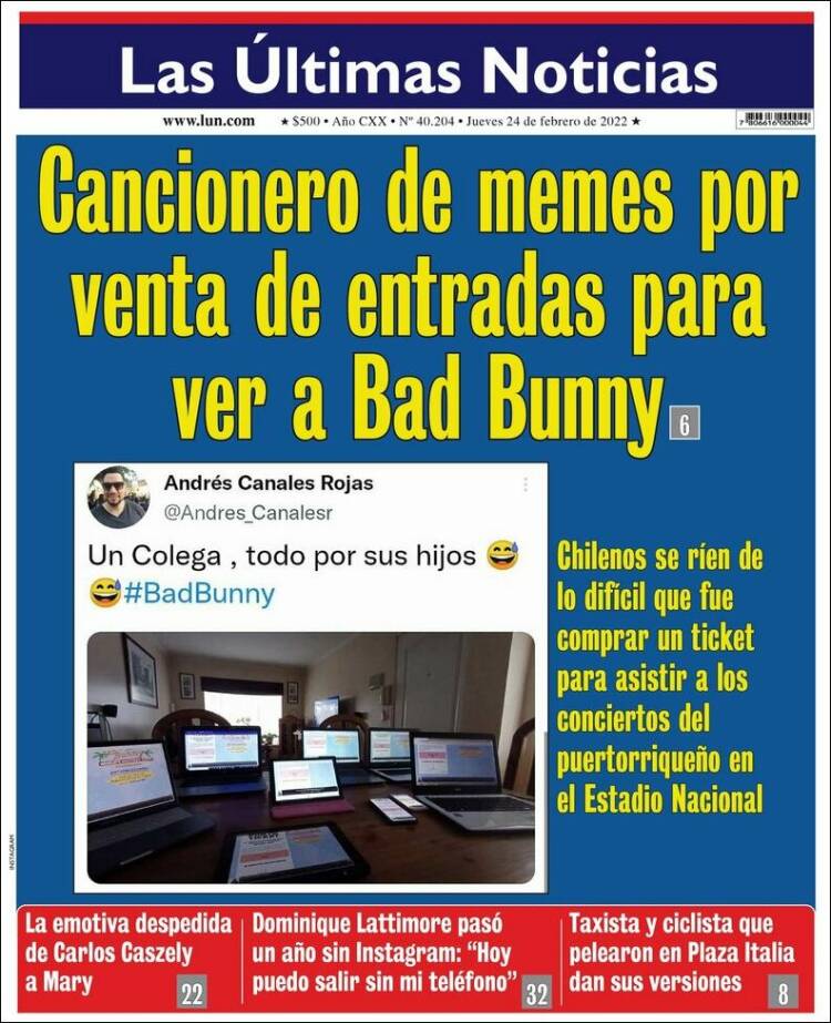 Portada de Las Últimas Noticias (Chile)