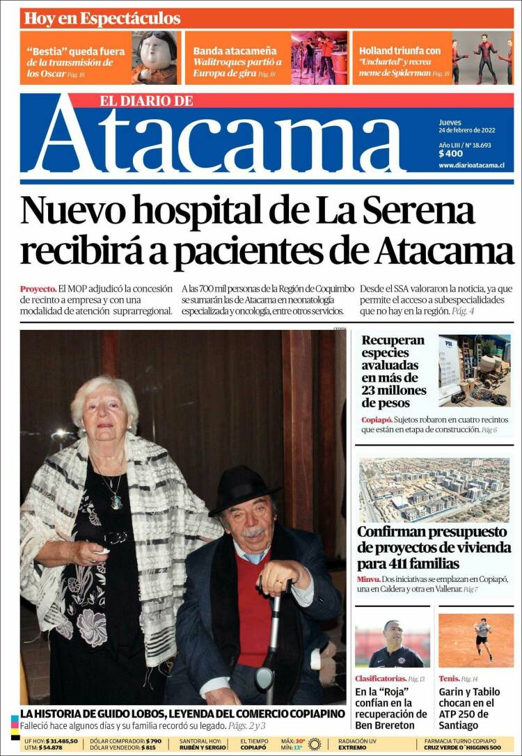 Portada de Diario de Atacama (Chile)