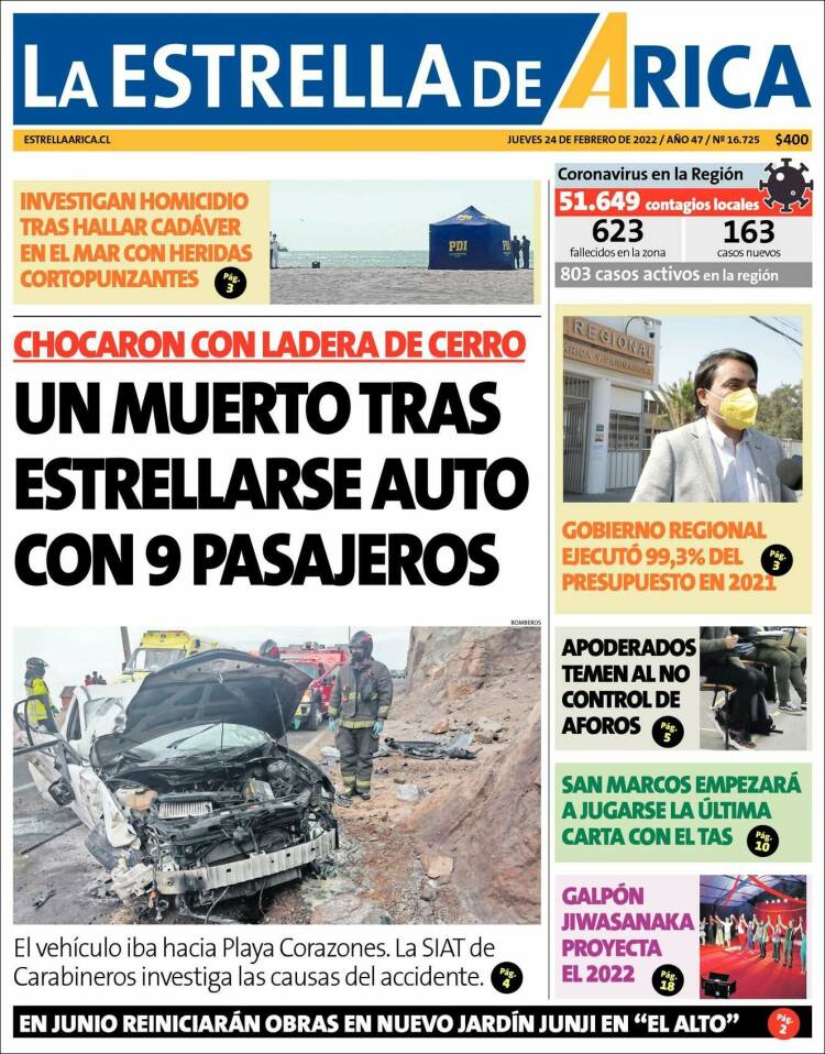 Portada de La Estrella de Arica (Chile)