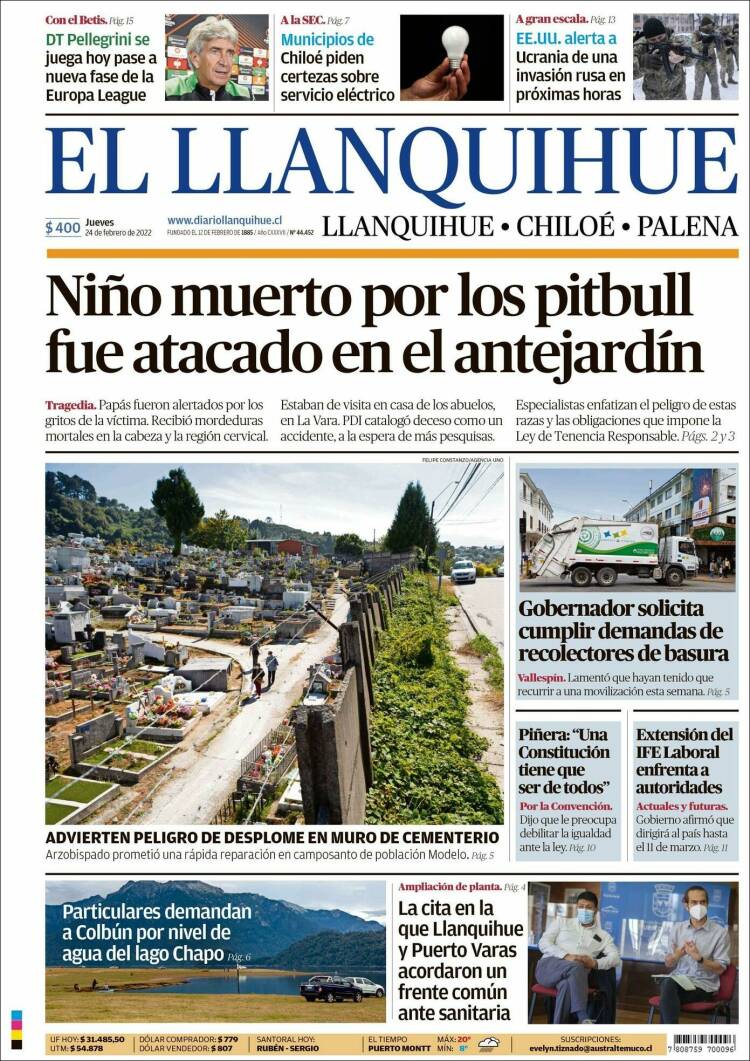 Portada de El Llanquihue (Chile)