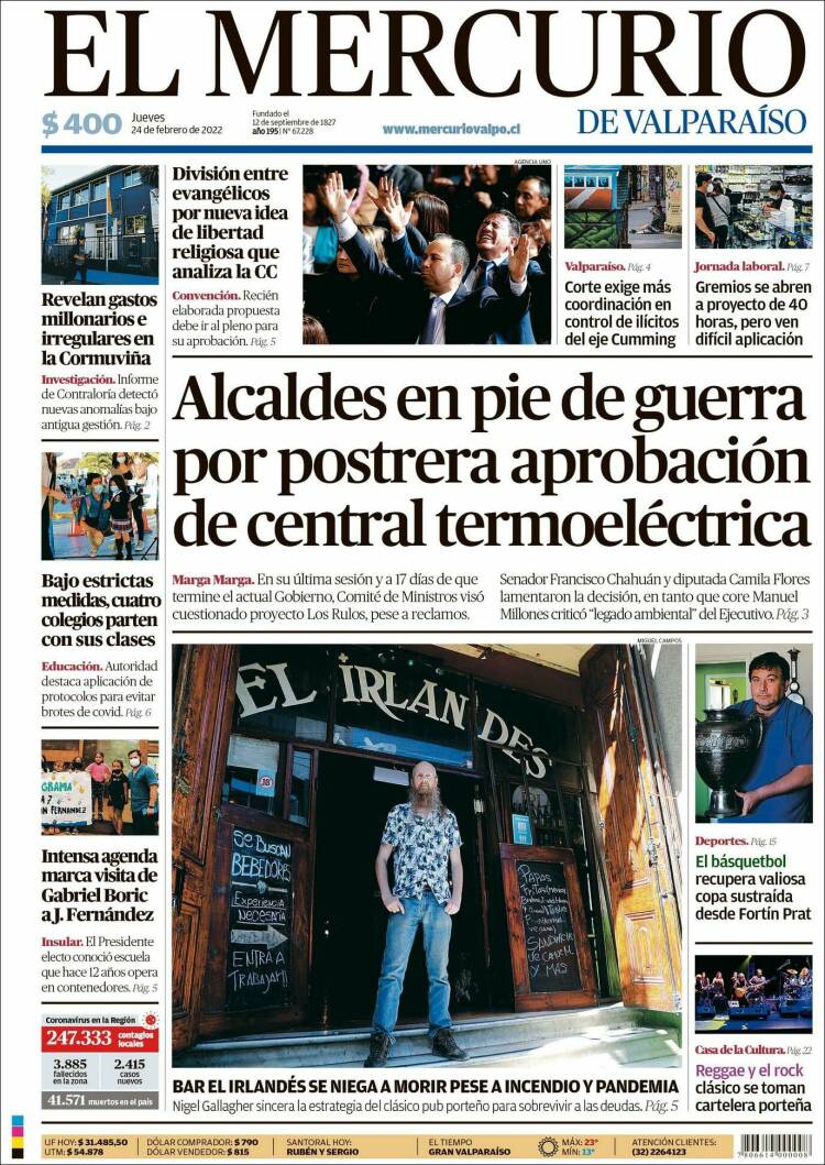 Portada de Mercurio de Valparaiso (Chile)
