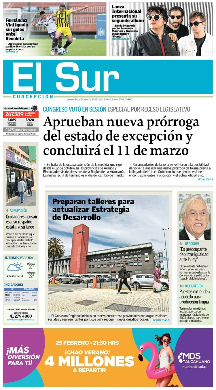 Portada de El Sur (Chile)