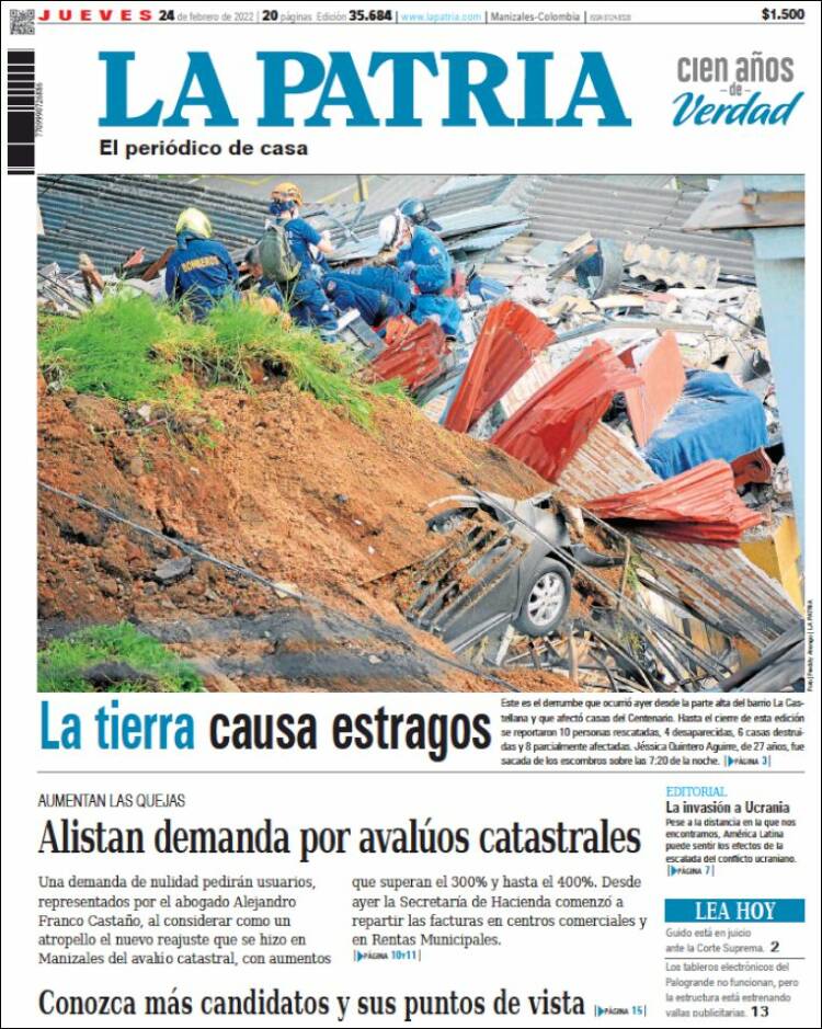 Portada de La Patria (Colombia)