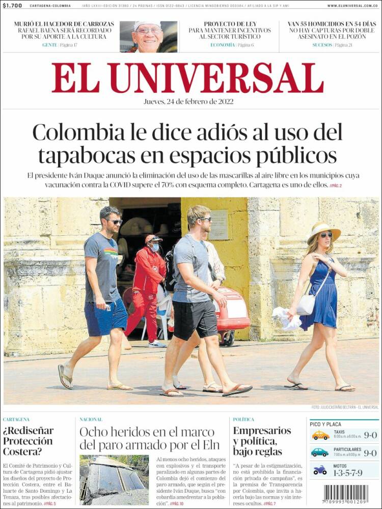 Portada de El Universal (Colombia)