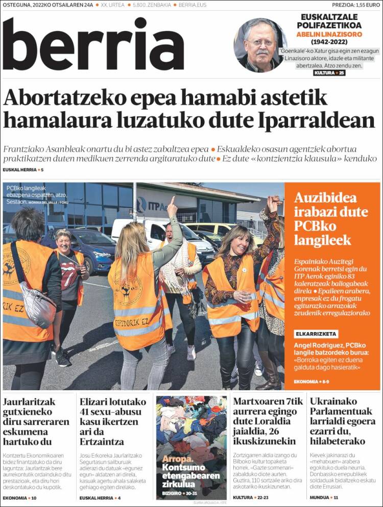 Portada de Berria (Espa&ntilde;a)