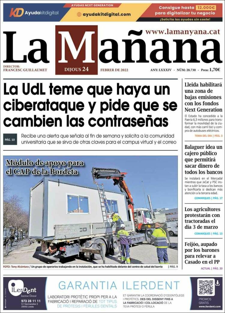 Portada de La Mañana - Diari de Ponent (Espa&ntilde;a)