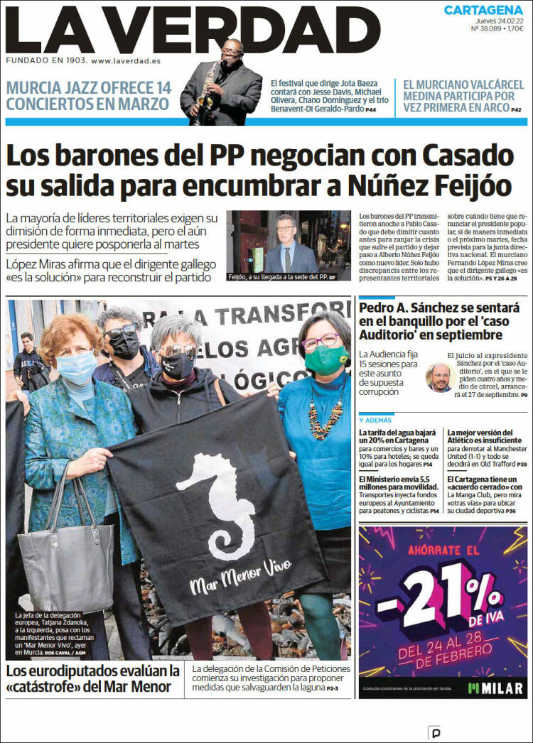 Portada de La Verdad de Cartagena (Espa&ntilde;a)