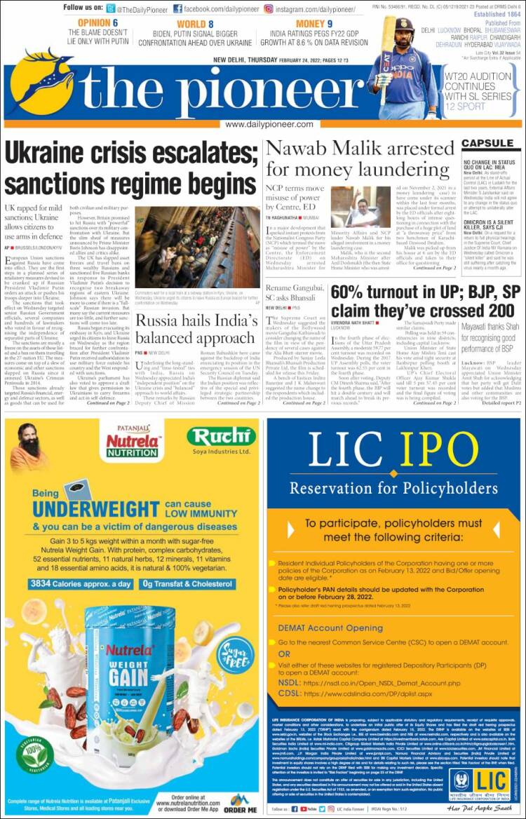 Portada de The Pioneer (India)