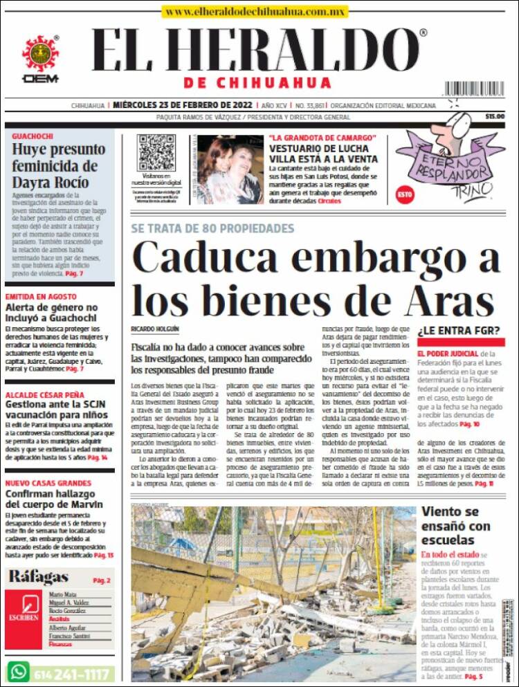 Portada de El Heraldo de Chihuahua (M&eacute;xico)