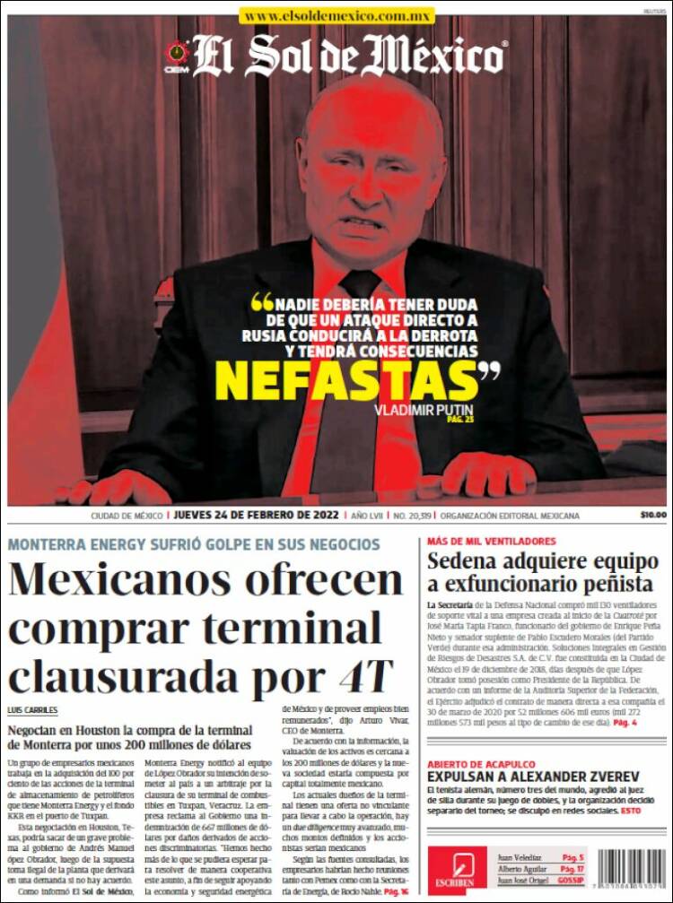 Portada de El Sol de México (M&eacute;xico)