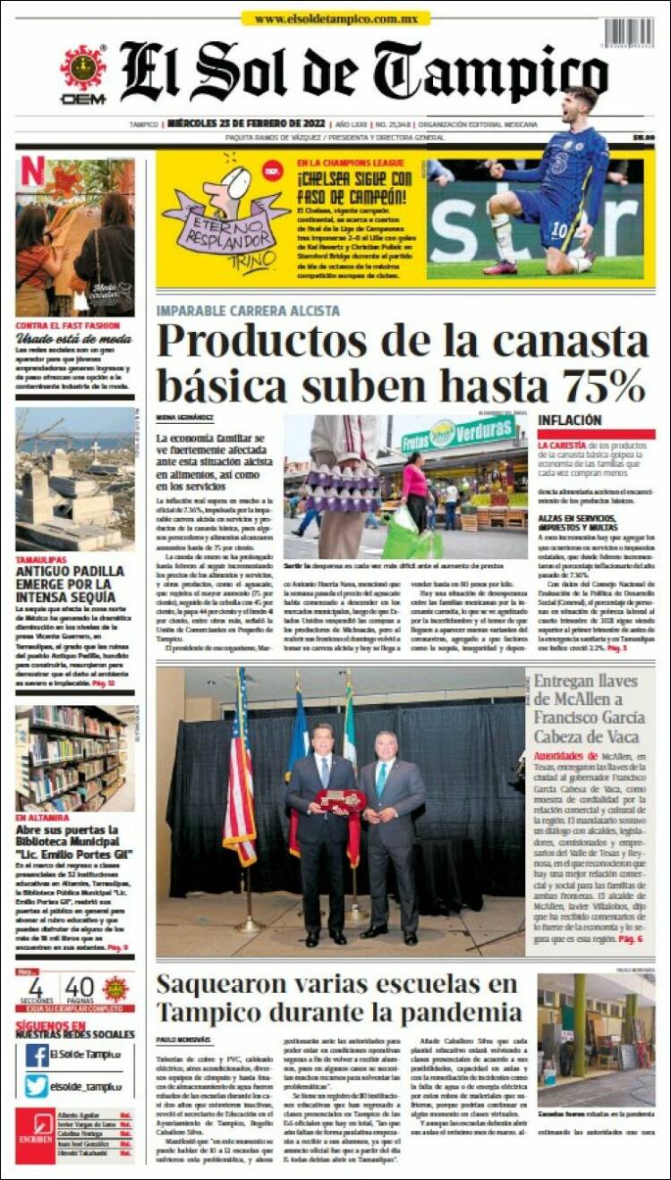 Portada de El Sol de Tampico (M&eacute;xico)