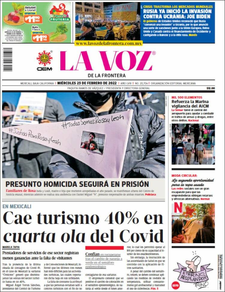 Portada de La Voz de la Frontera (M&eacute;xico)
