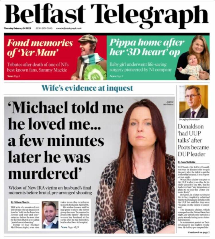Portada de Belfast Telegraph (Reino Unido)
