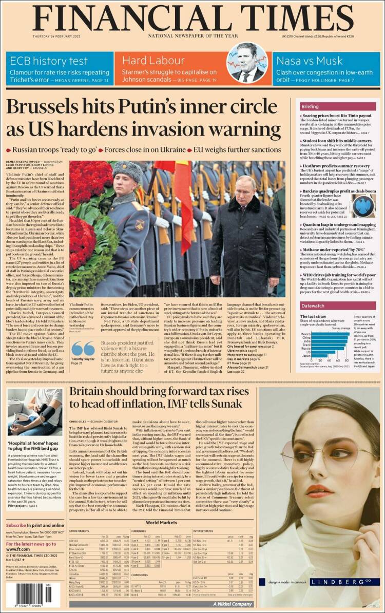 Portada de Financial Times (Reino Unido)