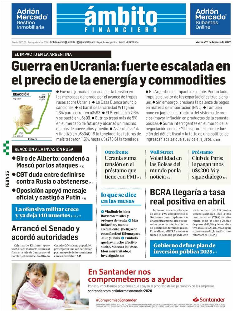 Portada de Diario Ambito Financiero (Argentina)