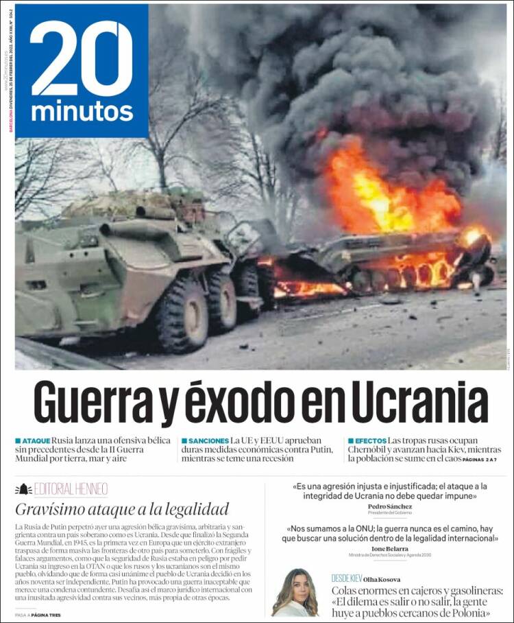 Portada de 20 Minutos - Barcelona (Espa&ntilde;a)