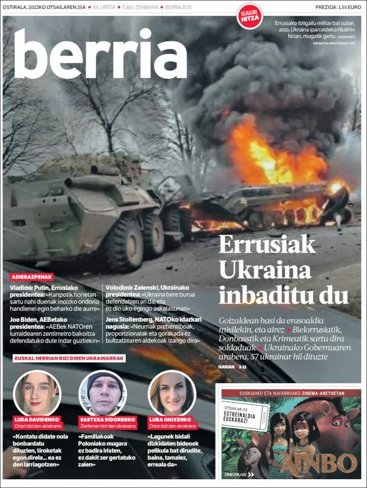 Portada de Berria (Espa&ntilde;a)