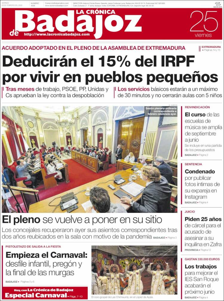 Portada de La Crónica de Badajoz (Espa&ntilde;a)