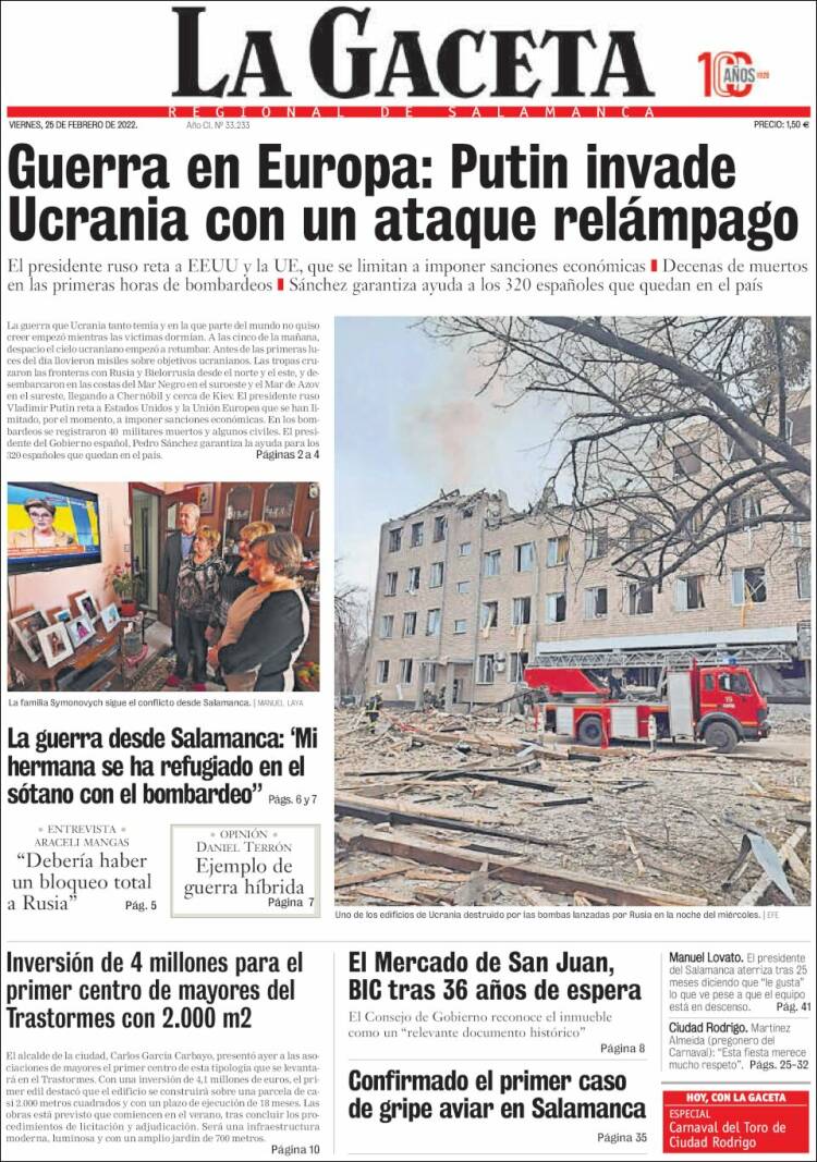 Portada de La Gaceta de Salamanca (Espa&ntilde;a)