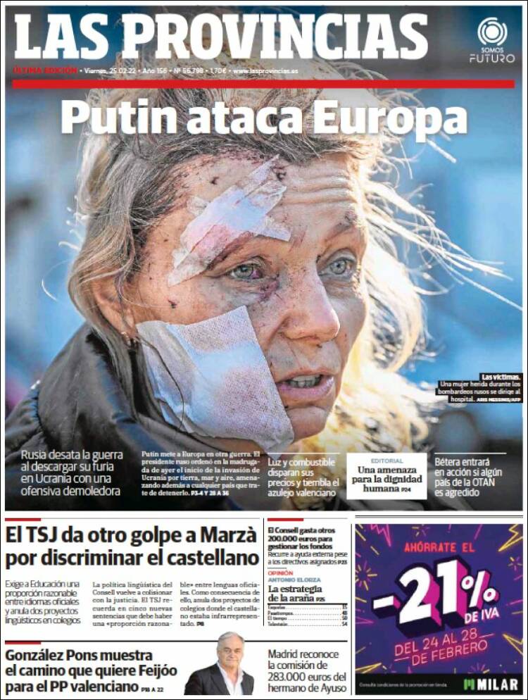 Portada de Las Provincias (Espa&ntilde;a)