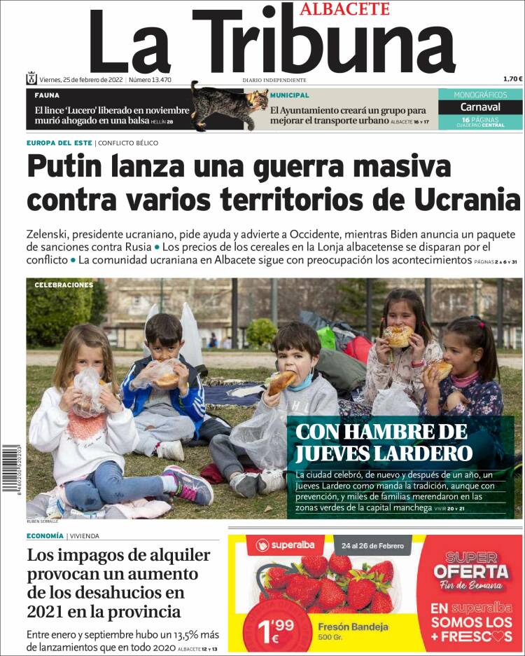 Portada de La Tribuna de Albacete (Espa&ntilde;a)