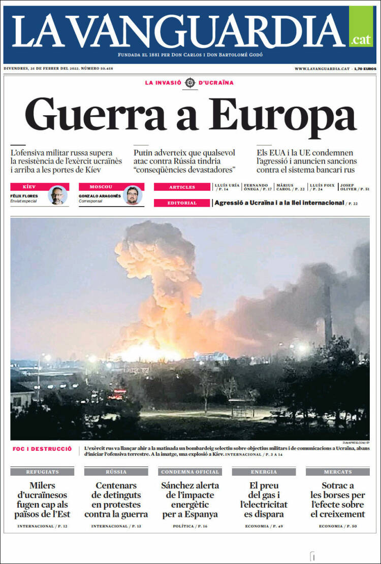 Portada de La Vanguardia (Espa&ntilde;a)