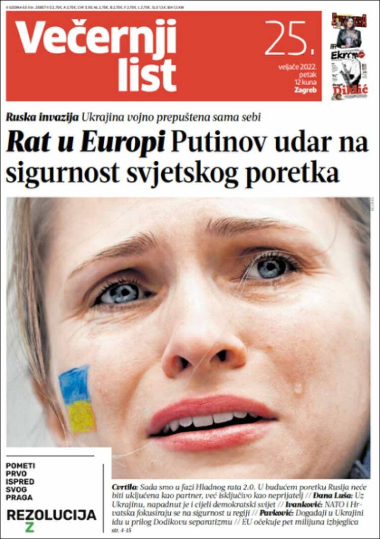 Portada de Večernji (Croacia)