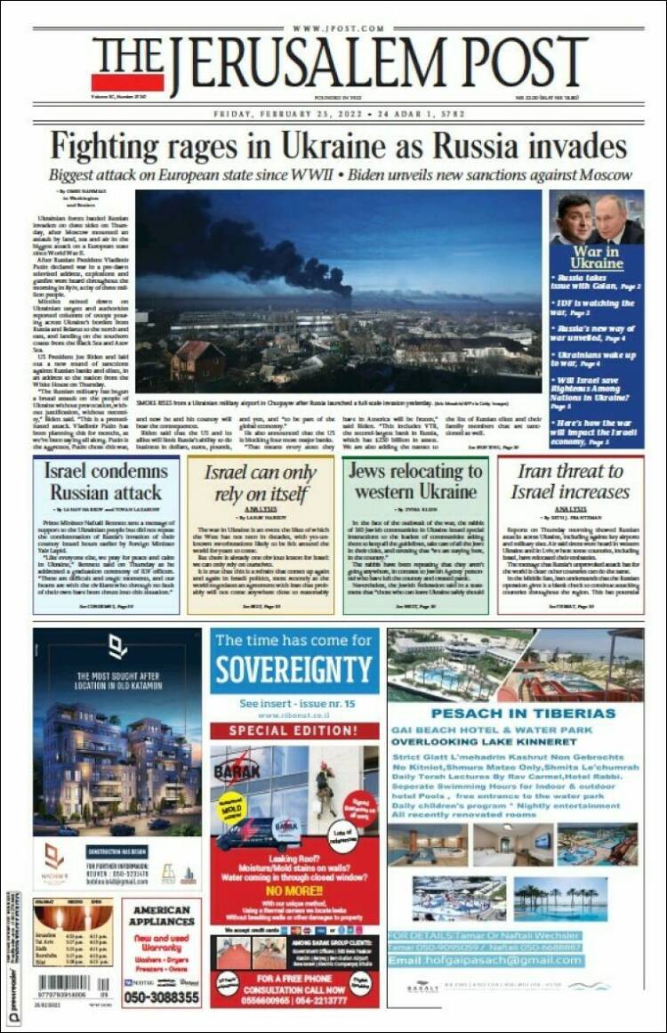 Portada de The Jerusalem Post (Israel)
