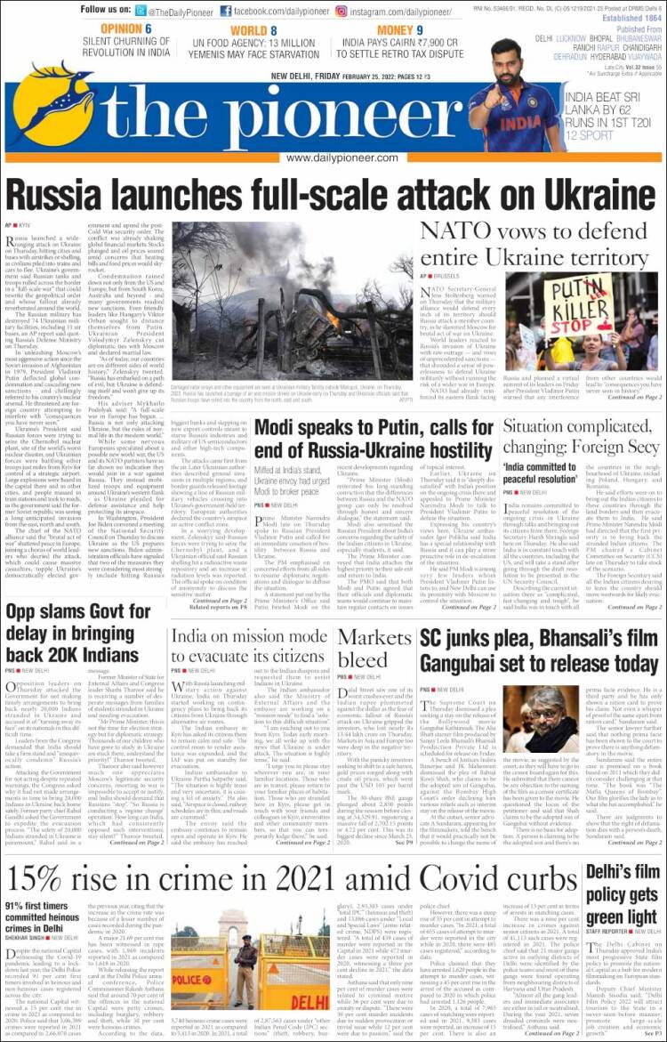 Portada de The Pioneer (India)