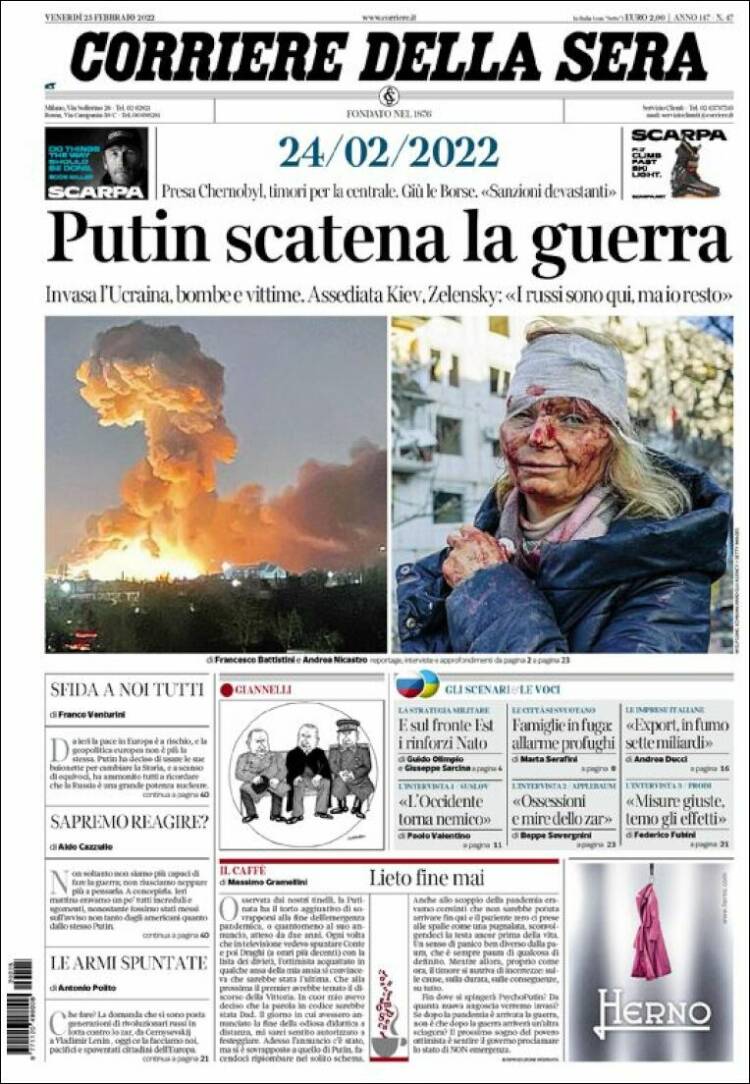 Portada de Corriere della Sera (Italia)