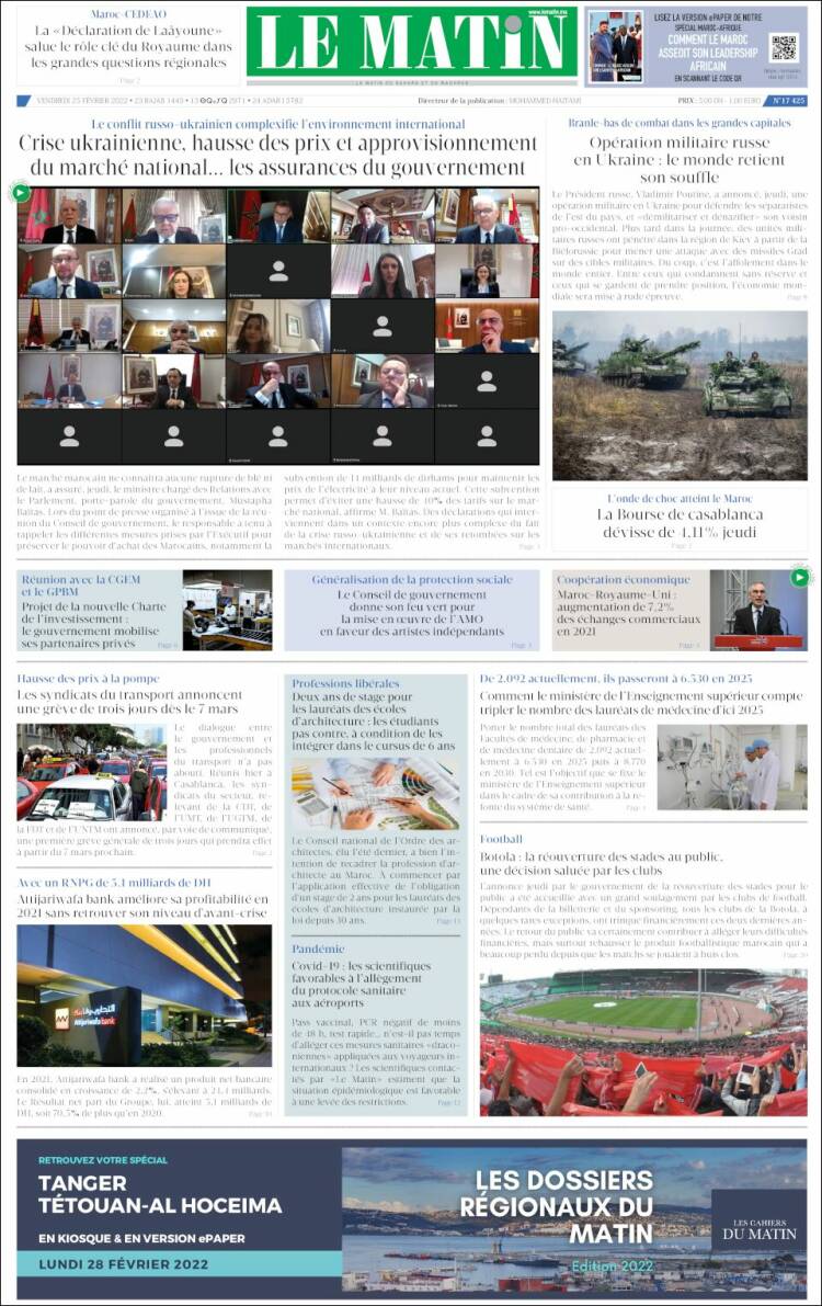 Portada de Le Matin (Marruecos)