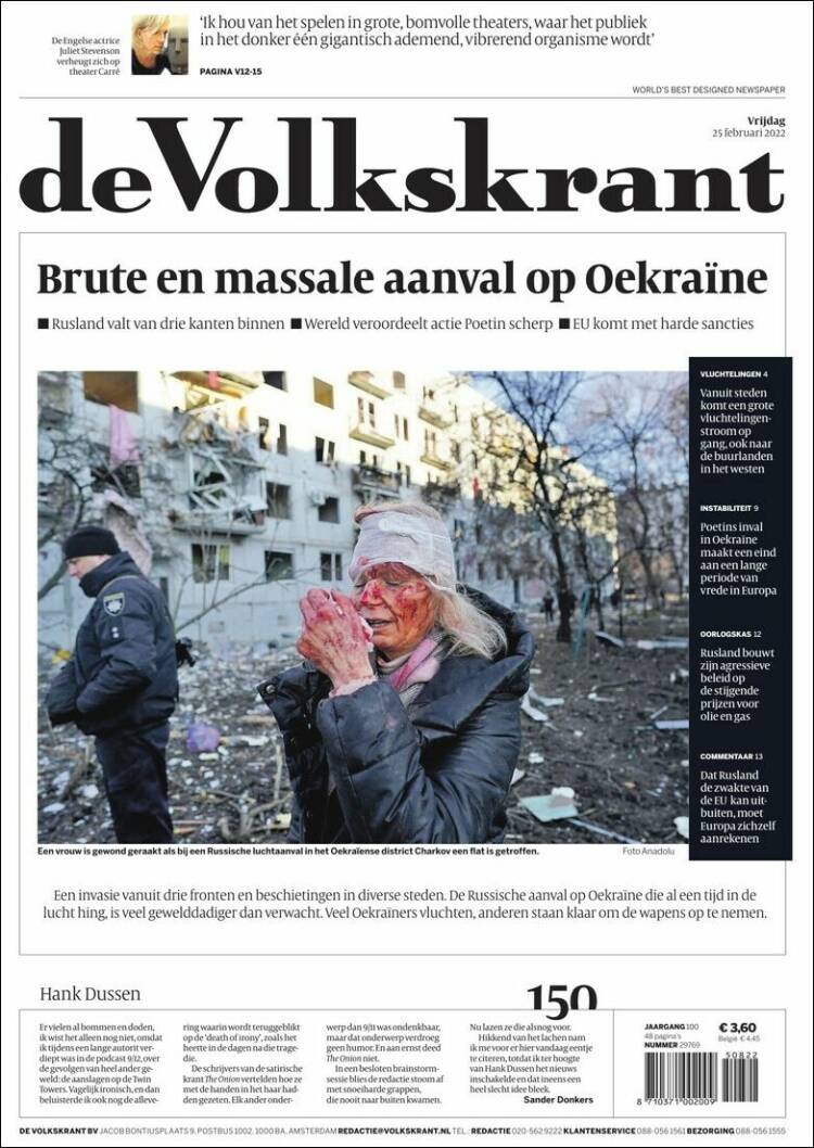 Portada de De Volkskrant (Pa&iacute;ses Bajos)