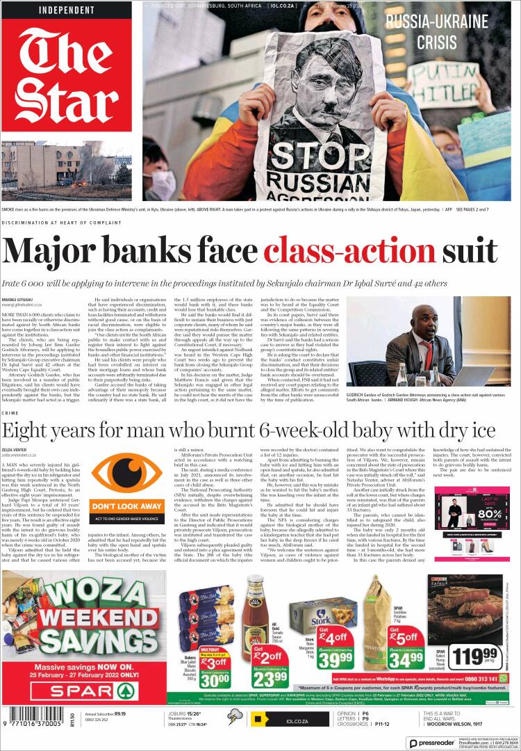 Portada de The Star (Sud&aacute;frica)