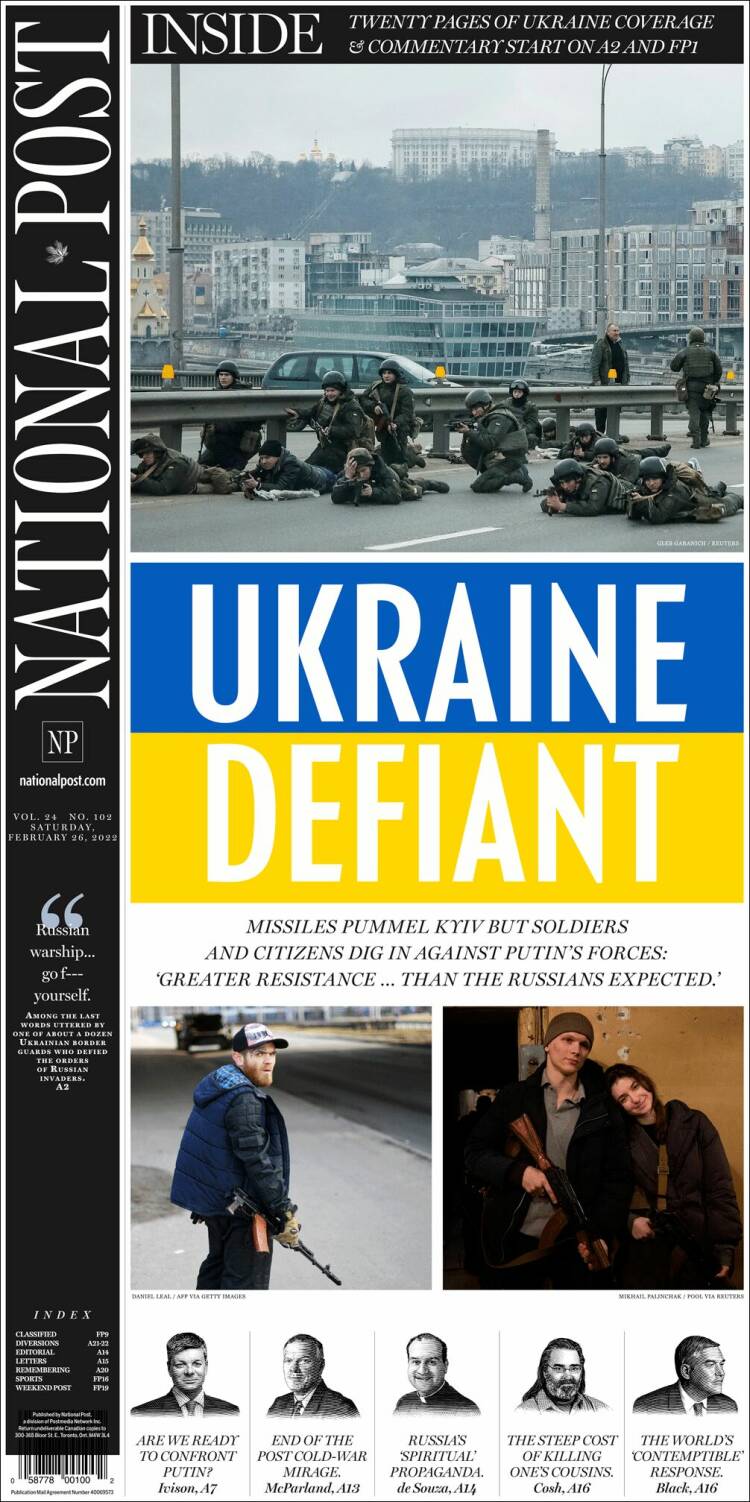 Portada de The National Post (Canadá)
