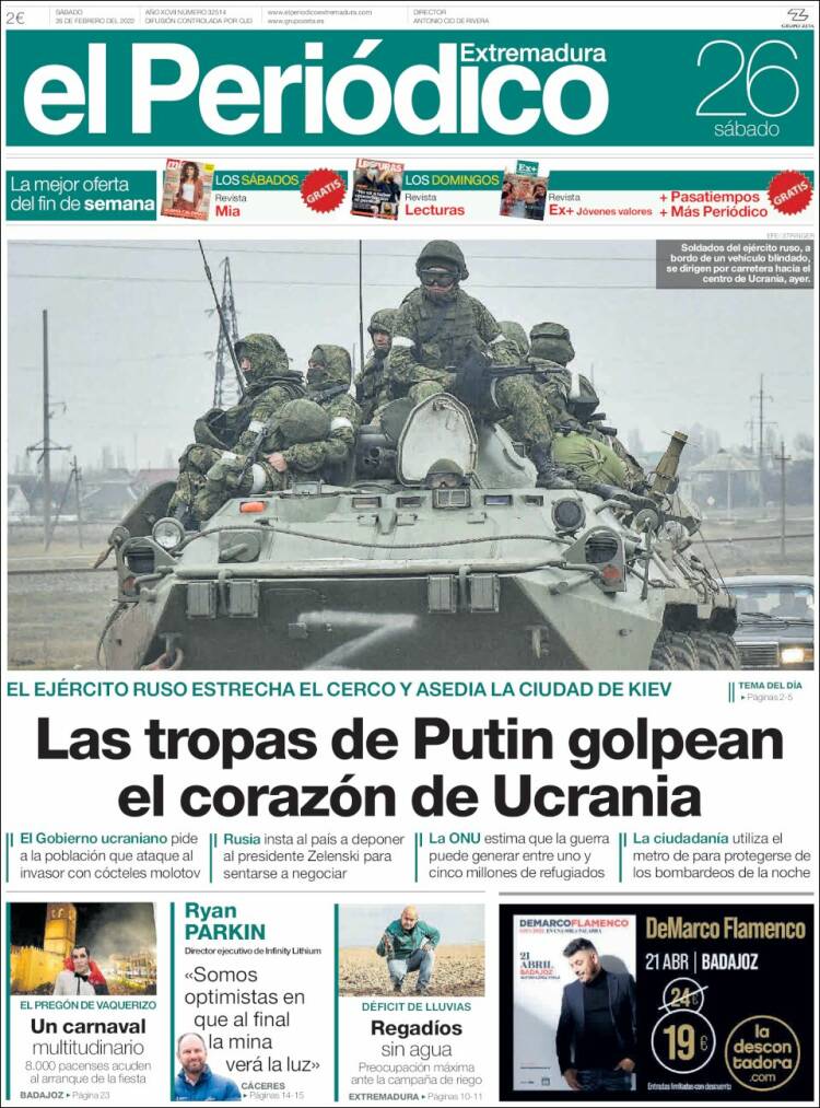 Portada de El Periódico de Extremadura (España)