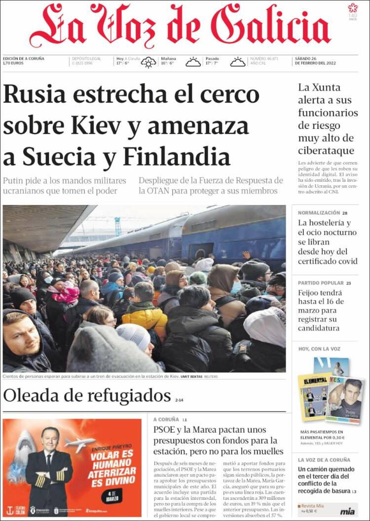Portada de La Voz de Galicia (España)