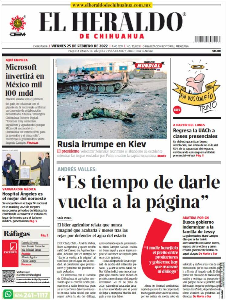 Portada de El Heraldo de Chihuahua (Mexique)