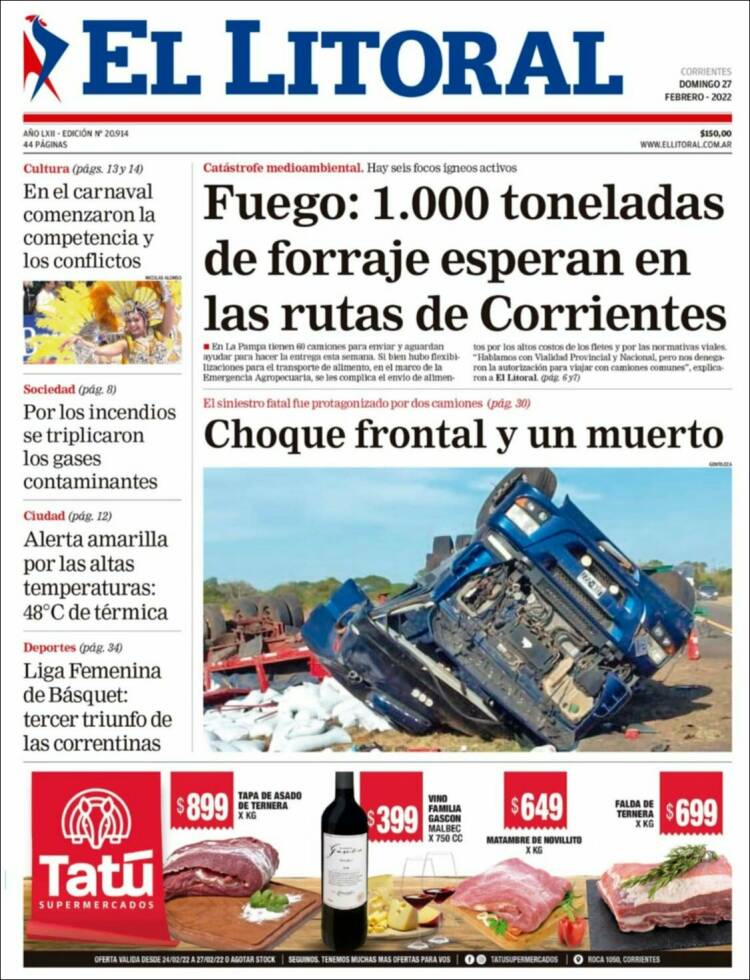 Portada de El Litoral Corrientes (Argentina)