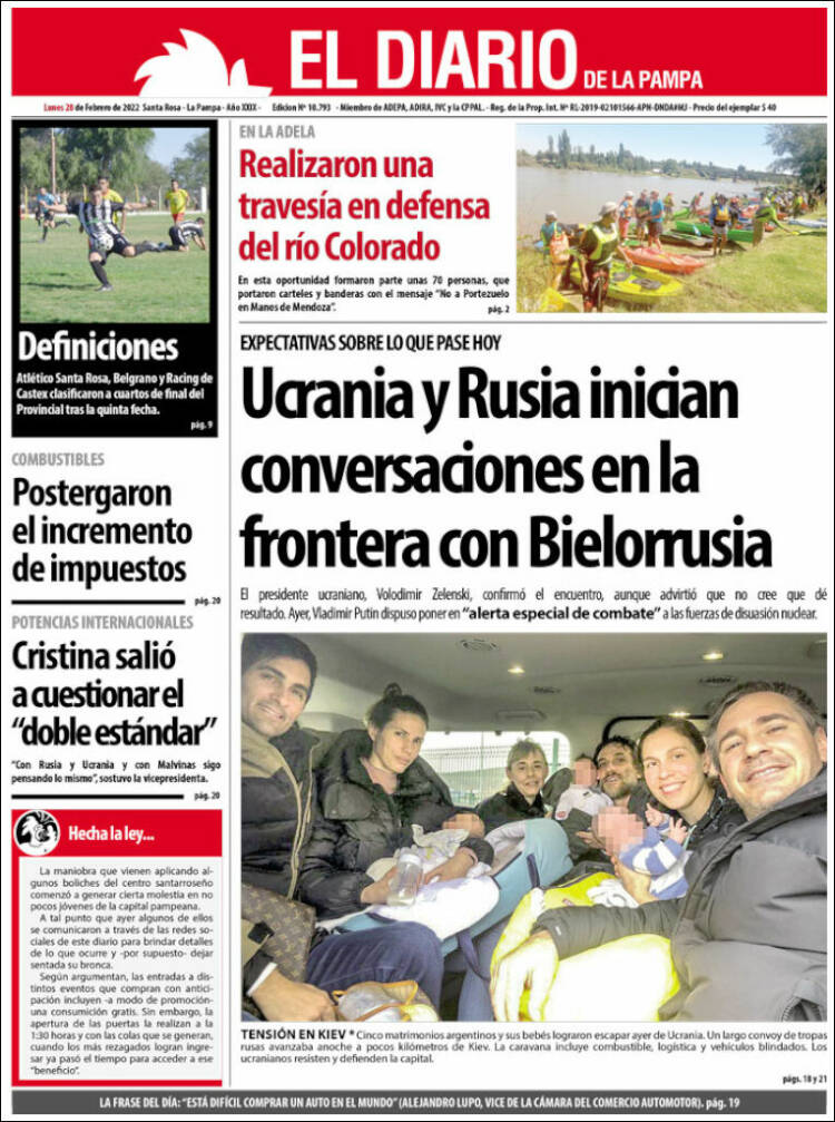 Portada de Diario de La Pampa (Argentina)