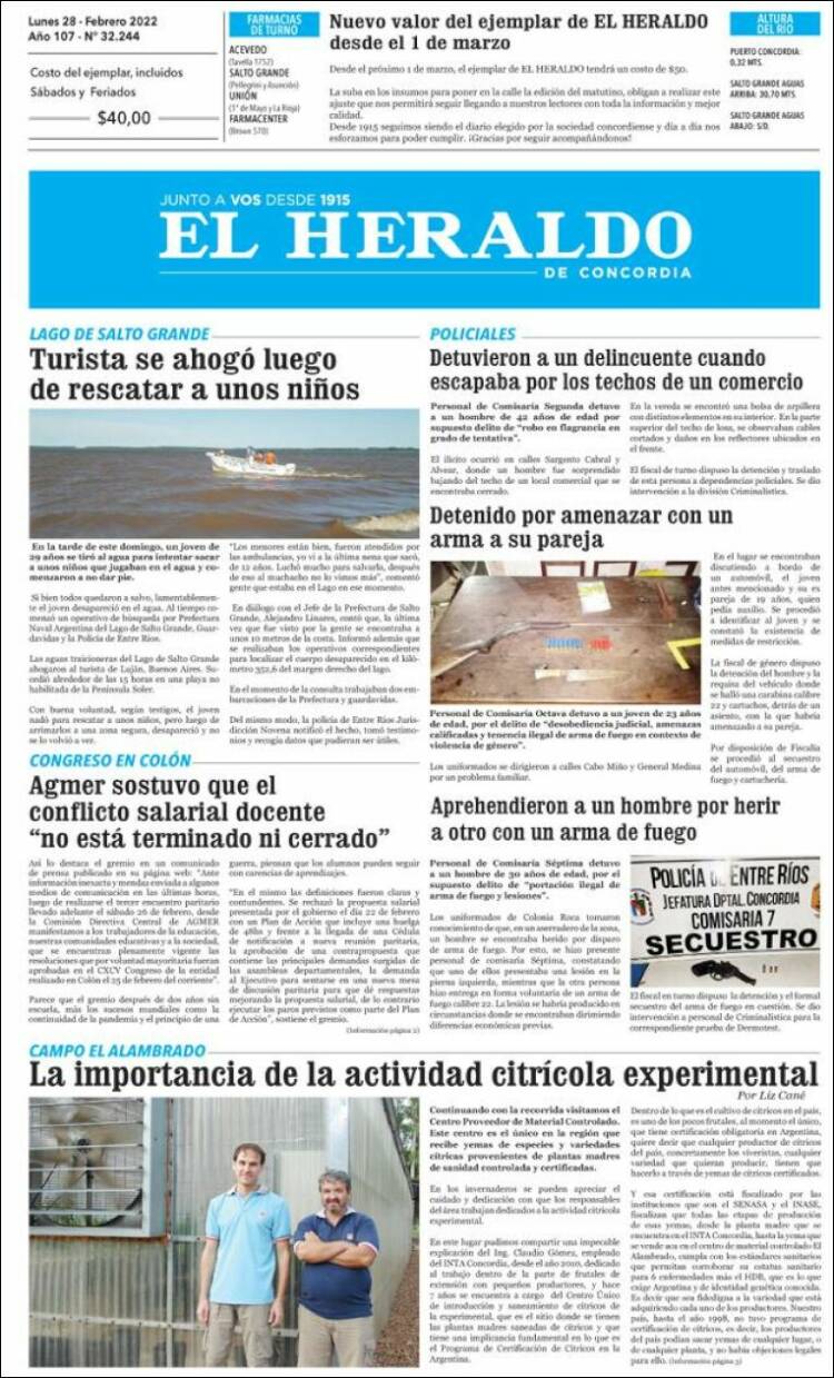 Portada de El Heraldo de Concordia (Argentina)