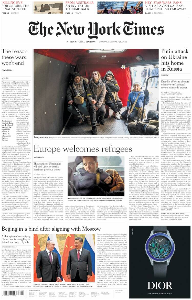 Portada de International New York Times (Europa)
