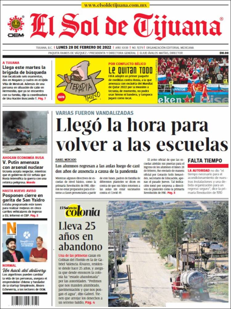 Portada de El Sol de Tijuana (Mexique)