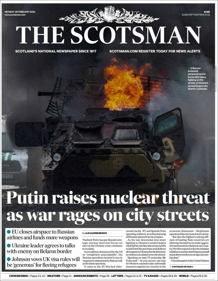 Portada de The Scotsman (Reino Unido)