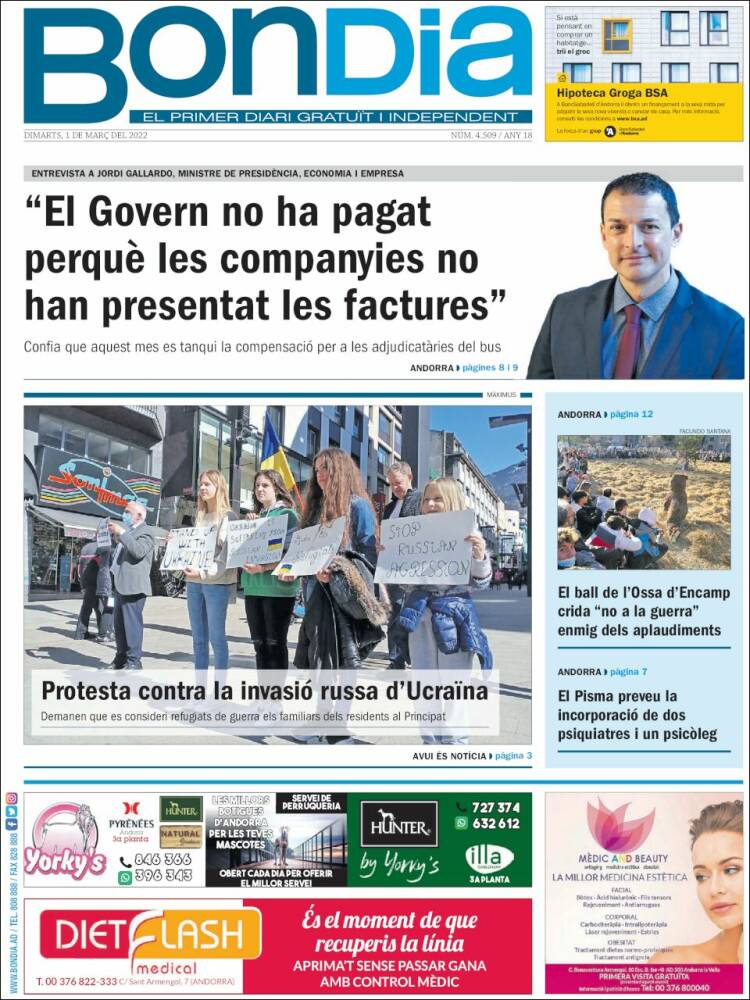 Portada de Diari Bondia (Andorre)