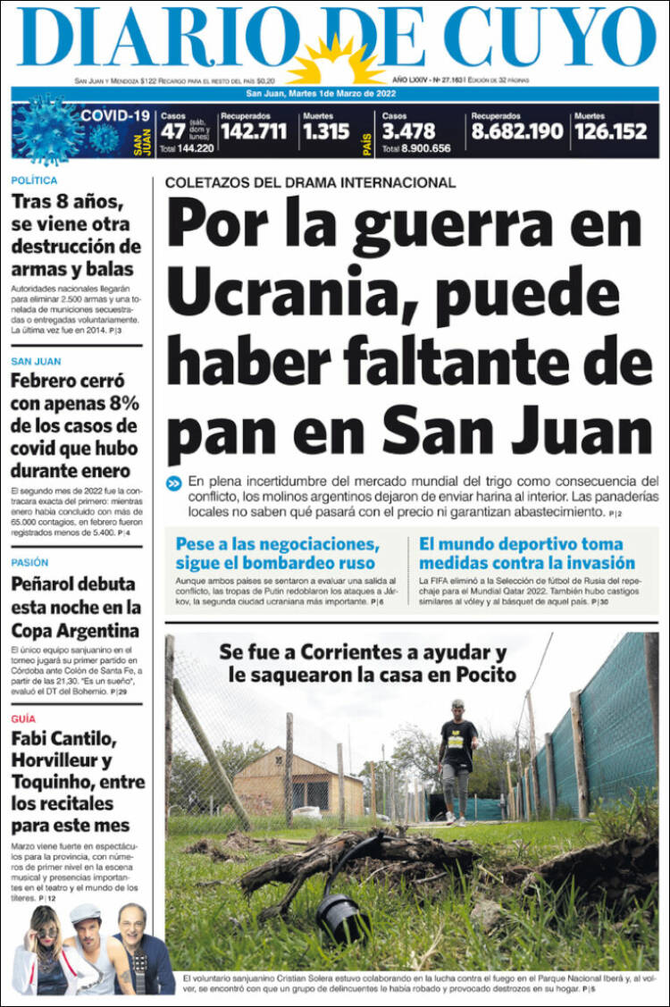 Portada de Diario de Cuyo (Argentina)