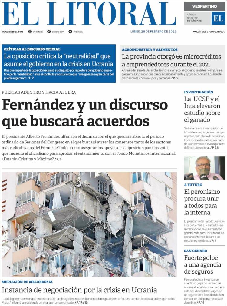 Portada de Diario El Litoral (Argentina)