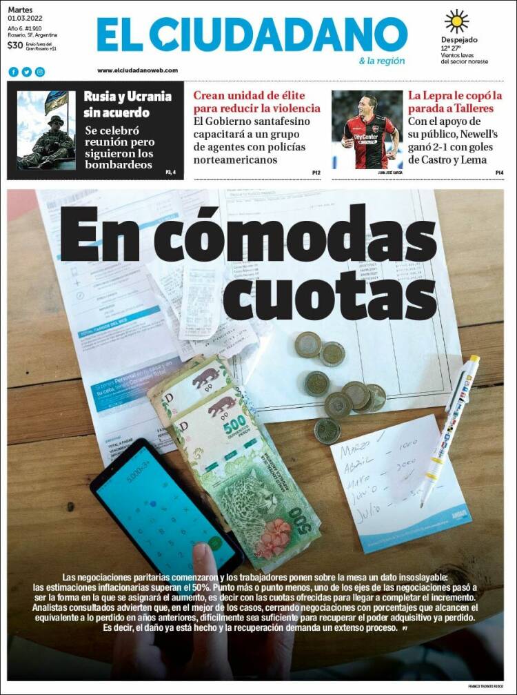 Portada de Diario El Ciudadano (Argentina)