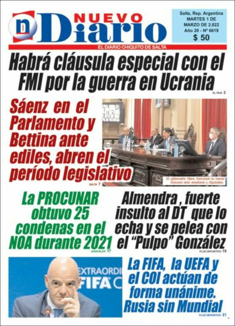 Portada de Nuevo Diario de Salta (Argentina)