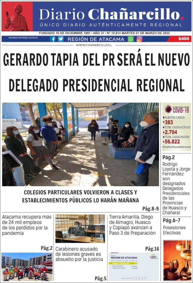 Portada de Diario Chañarcillo (Chile)