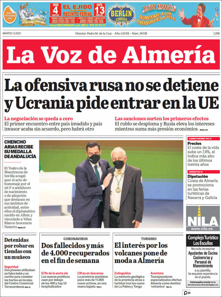 Portada de La Voz de Almería (Espagne)